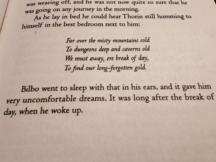 Excerpt from J.R.R. Tolkien's The Hobbit and "Far Over the Misty Mountains Cold"