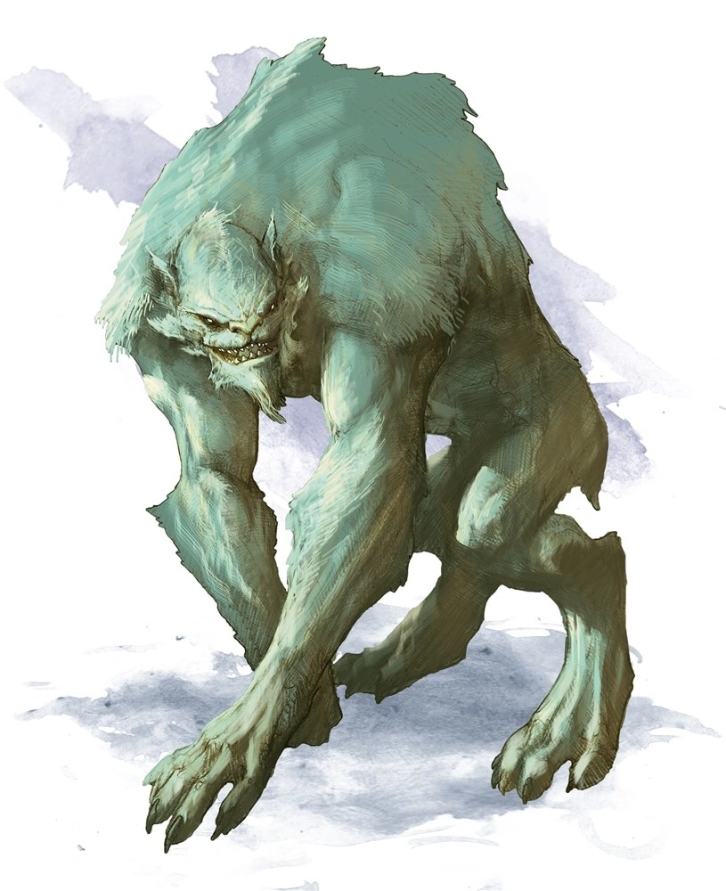 picture of a large, bear-like creature with white fur and an evil grin